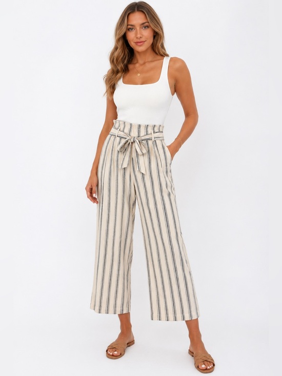 Polo Ralph Lauren Pants - Lauren Ralph Lauren Pinstriped Linen Blend Pants Cropped 12
